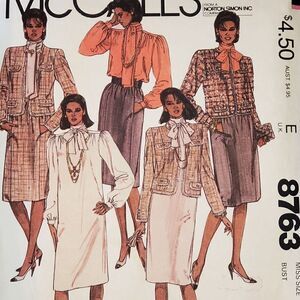 Vintage 80s McCalls Pattern 8763 Secretary Career Jacket Dress Sz 14 Uncut